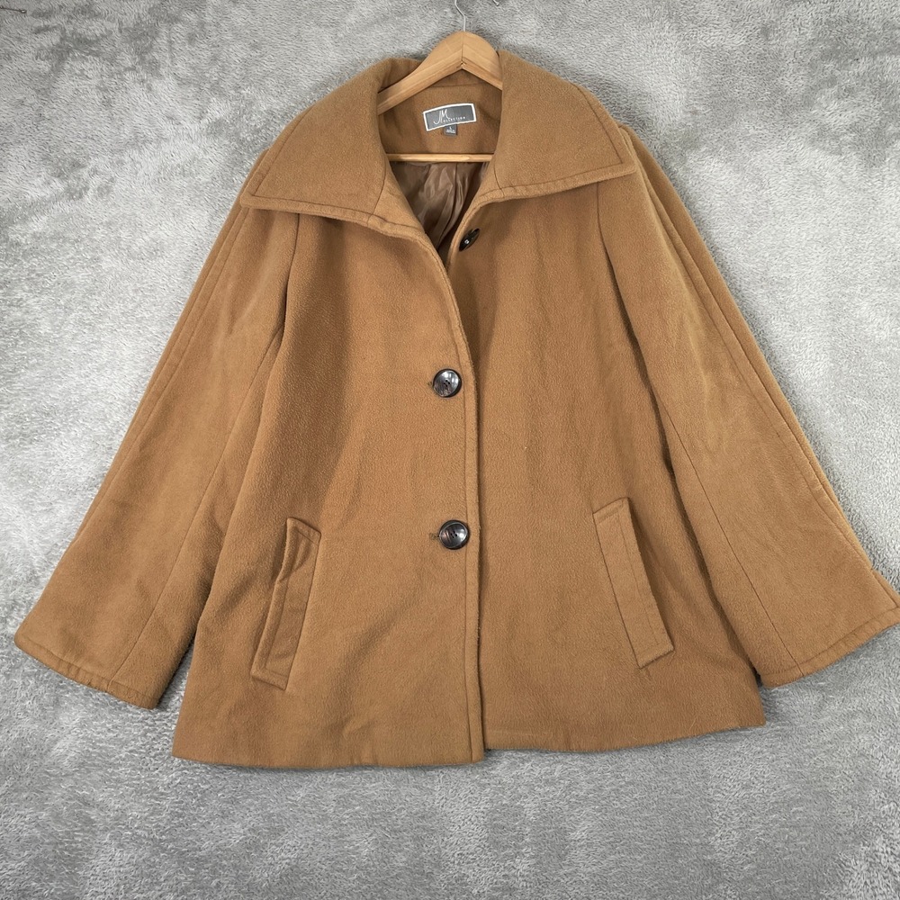 JM Collection Peacoat Womens Large Brown Button Front Collared Jacket Pocket